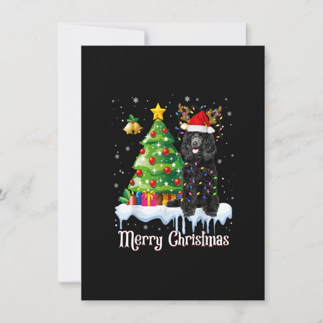 Convites Papais noeis de Poodle Negra Árvore de Natal Luzes (Frente)