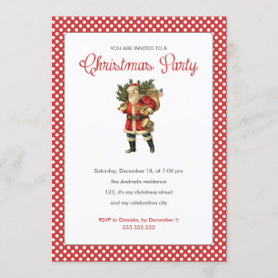 Convites Papais noeis de Vintage da Bolinhas Red do Natal