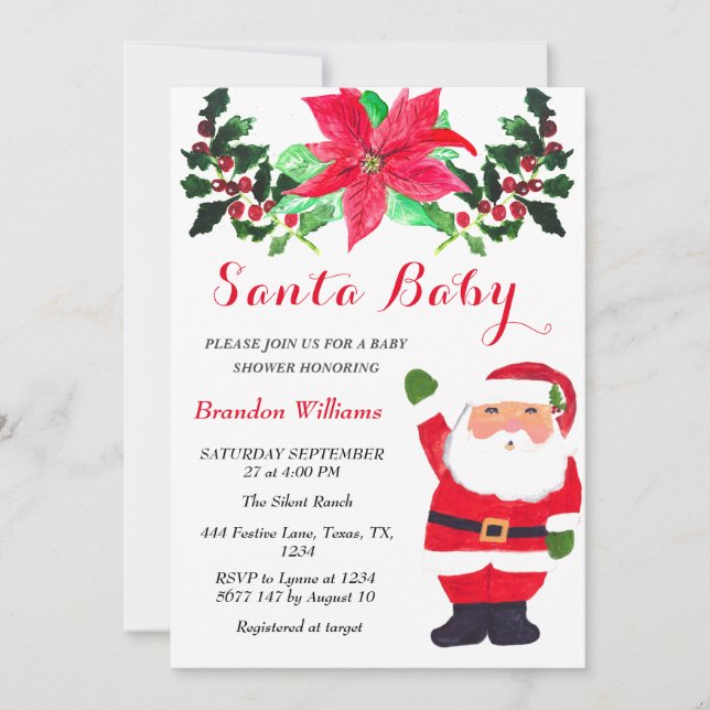 Convites Papais noeis dezembro Chá de fraldas vermelho inve (Frente)