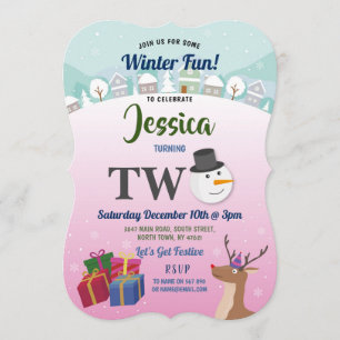 Convites Papais noeis do segundo aniversário de Natal Rosa