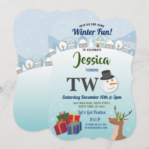 Convites Papais noeis do segundo aniversário de Natal Snow