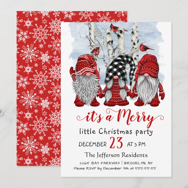 Convites Papais noeis Engraçados Gnomos Feliz Festa de Nata (Frente/Verso)