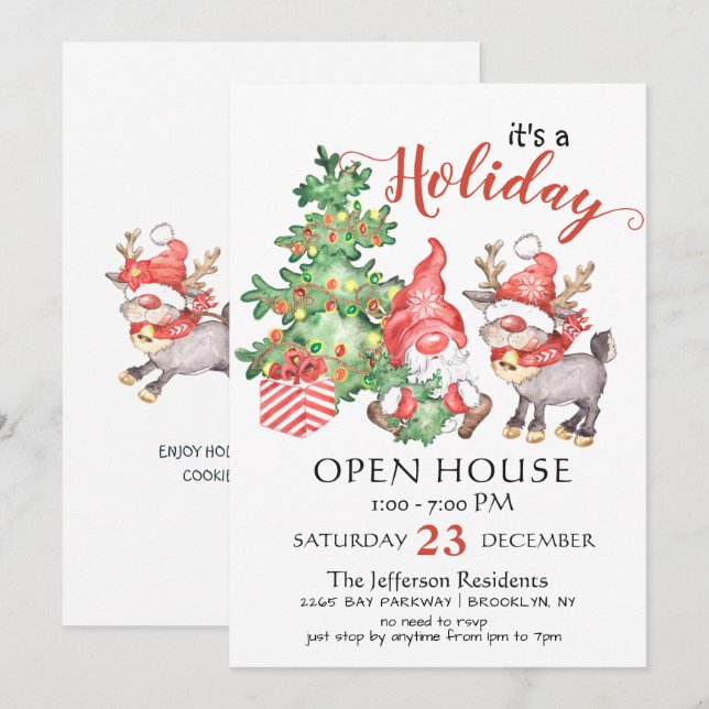 Convites Papais noeis Engraçados Gnomos Feriado de Natal Ab (Frente/Verso)