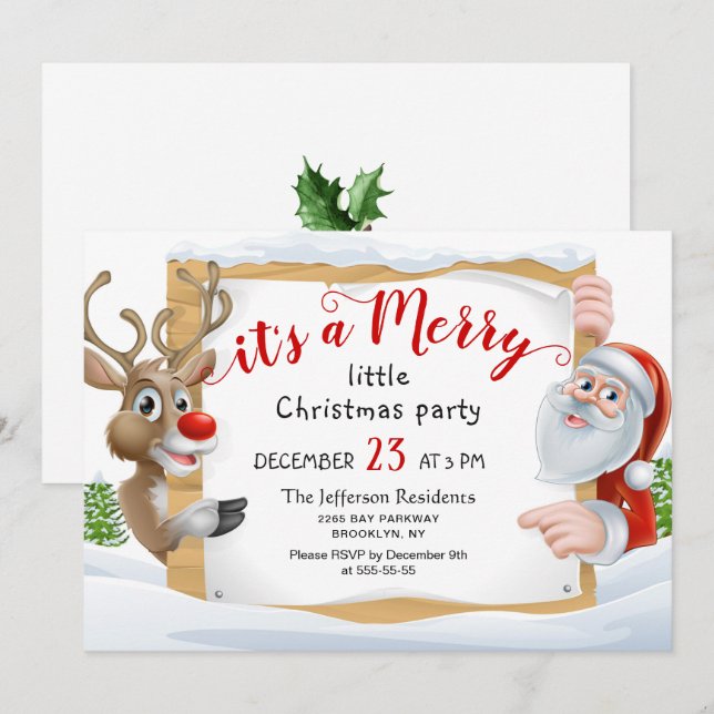Convites Papais noeis Engraçados, Reindeer Feliz Festa de N (Frente/Verso)