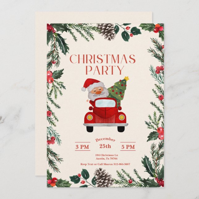 Convites Papais noeis Feliz Festa de Natal (Frente/Verso)