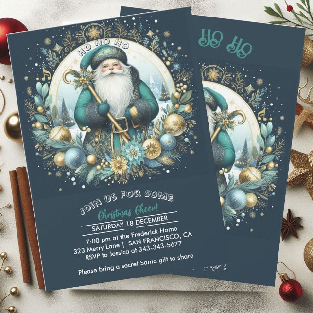 Convites Papais noeis Nórdicos Ho Ho Ho Snowy Natal Chee Fe (Nordic Santa Ho Ho Ho Snowy Christmas Cheer Party Invitation)