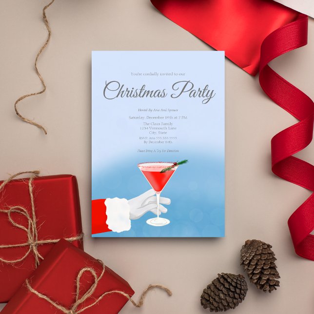 Convites Papais noeis Oferecendo Martini Na Festa De Natal (Sip into the spirit! Unleash the festivities with our Christmas Martini Glass invite and download.)