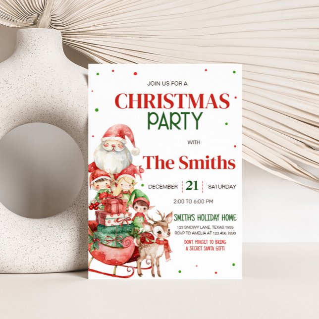 Convites Papais noeis Reindeer Elf Kids Festa de Natal (Secret Santa Reindeer Elf Kids Christmas Party Invitation)
