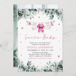 Convites Papais noeis rosa Chá de fraldas de Clothline de N