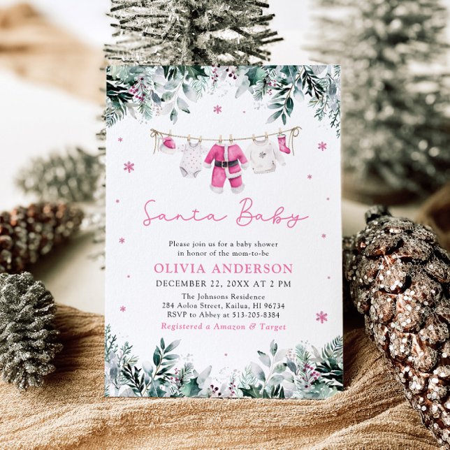 Convites Papais noeis rosa Chá de fraldas de Clothline de N (Criador carregado)