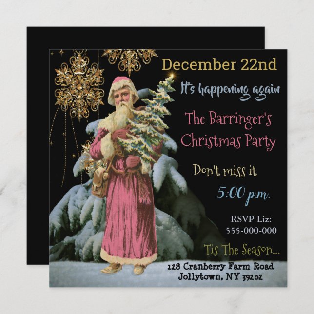 Convites Papais noeis rosa do Natal Passado (Frente/Verso)