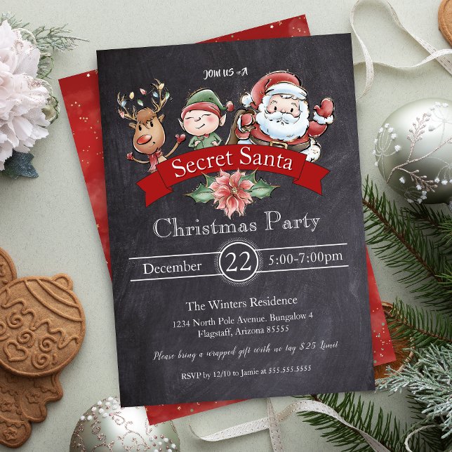 Convites Papais noeis Secretos de Troca de Presentes de Qua (secret santa party invitations for holiday office party annual christmas party or gift exchange)