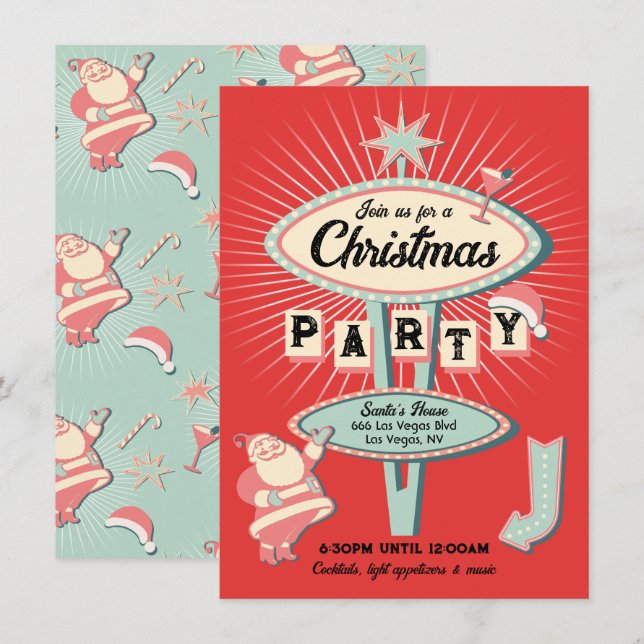 Convites Papais noeis - Sinal de Festa de Natal - Retro (Frente/Verso)