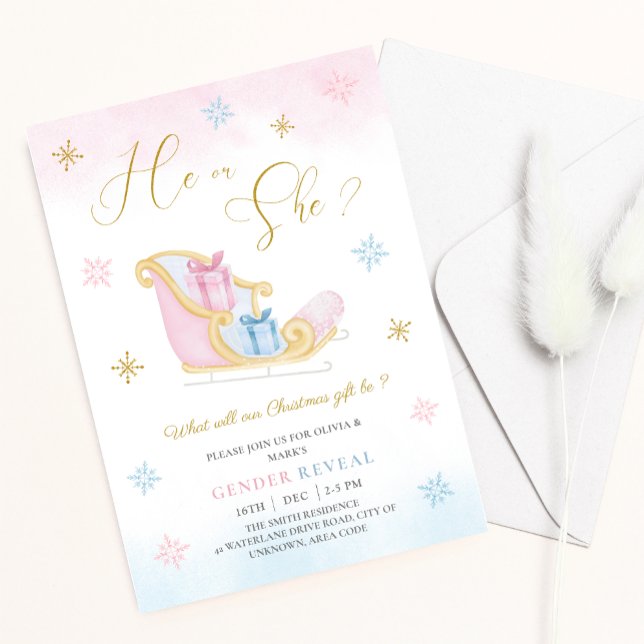 Convites Papais noeis Sleigh Christmas Gifts Holiday Gender (Criador carregado)