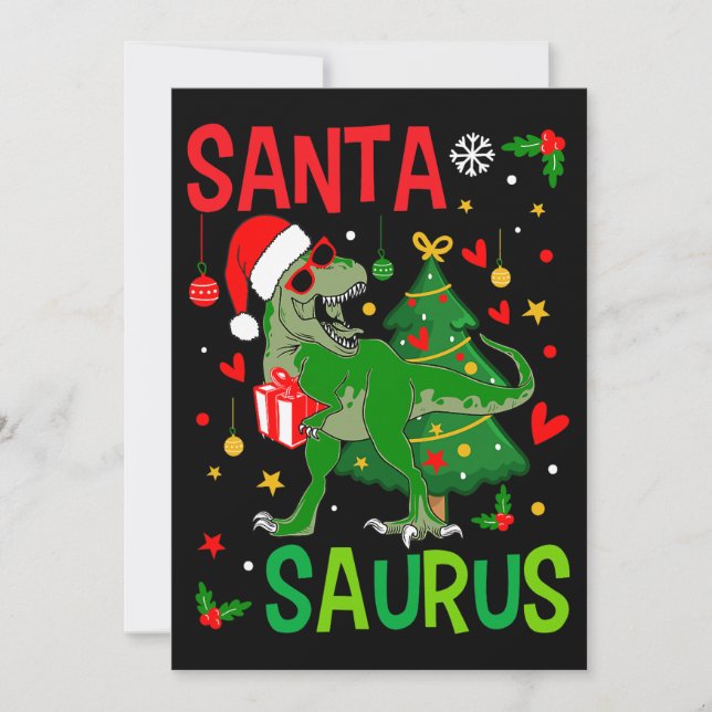 Convites Papais noeis TRex Kid Natal Dinossauro Árvore Rex  (Frente)