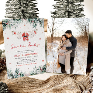 Convites Papais noeis Vermelhos Chá de fraldas de Clothline