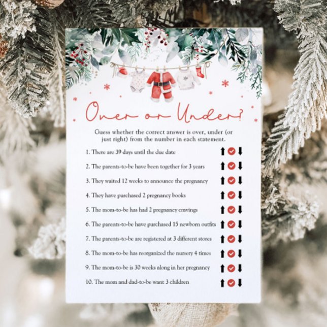 Convites Papais noeis Vermelhos De Natal Ou Sob O Jogo Do C (Watercolor Christmas Red Santa Over Or Under Baby Shower Game)