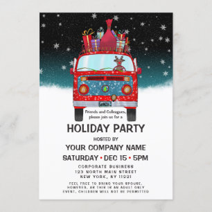 Convites Papais noeis vermelhos lindos Van Reindeer Dog Fer