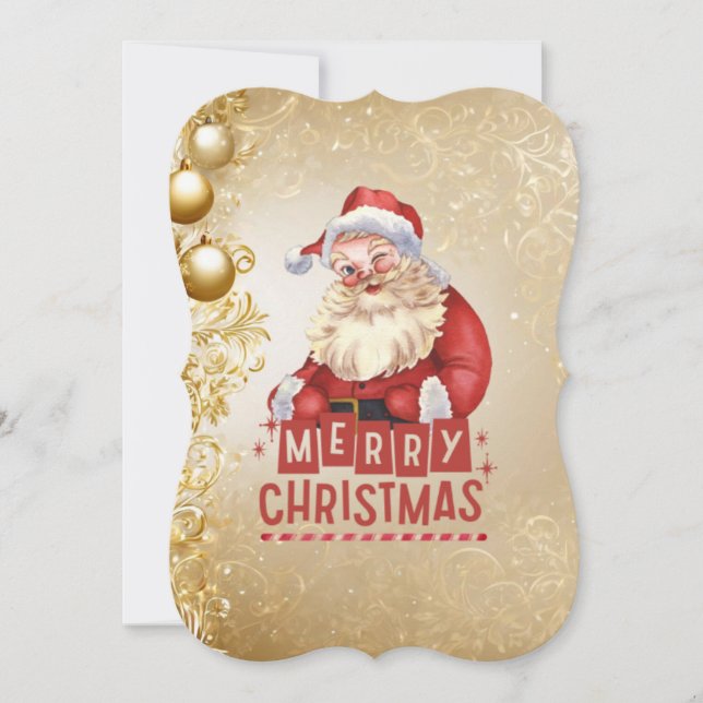 Convites Papais noeis vermelhos no fundo do Ouro Xmas (Frente)