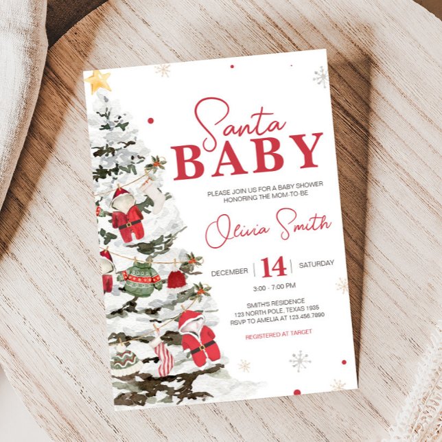 Convites Papais noeis Vestes de Bebê Chá de fraldas de Nata (Santa Baby Christmas Baby Shower Invitation)