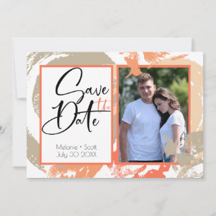Convites Papaya Orange Abstrato Brush Traços Salva Data