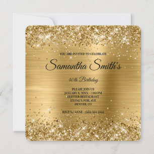 Convites Papel Alumínio Brilhante Dourado Monograma Chique