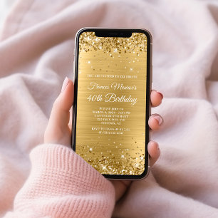 Convites Papel Alumínio Dourado Brilhante 40º Aniversário