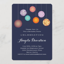 Convites Papel Brilhante Lanterna Azul Noite