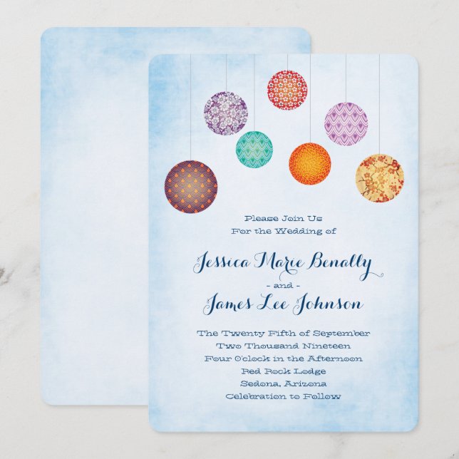 Convites Papel brilhante Lanternas de Casamento Azul-Nuvem (Frente/Verso)