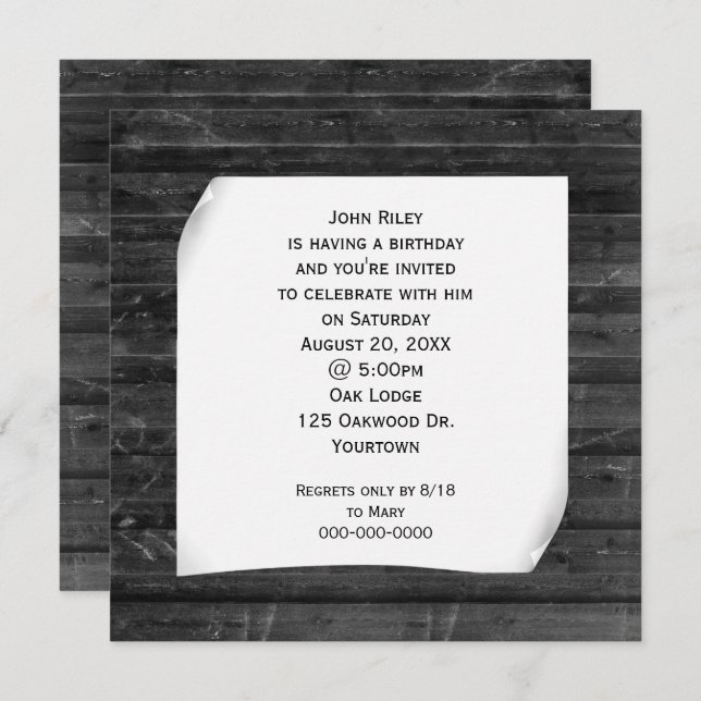 Convites Papel Curvo em Madeira Negra (Frente/Verso)