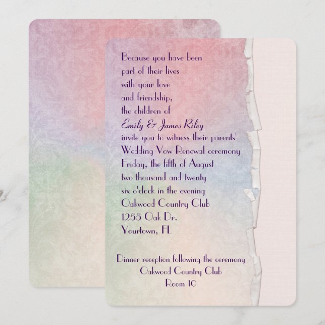 Convites Papel Damask Pastel com borda rasgada (Frente/Verso)