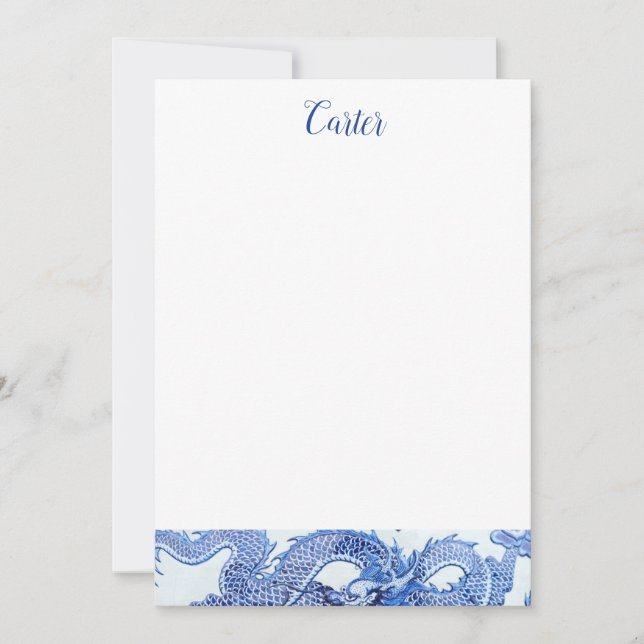 Convites Papel de Carta Azul e Dragão Branco (Frente)