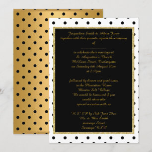 Convites Papel de carta de casamento elegante Black Dourado