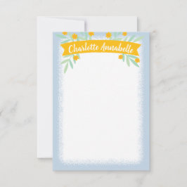 Convites Papel de Carta Floral Amarelo e Azul