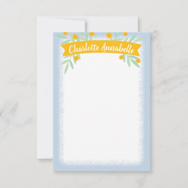 Convites Papel de Carta Floral Amarelo e Azul (Frente)