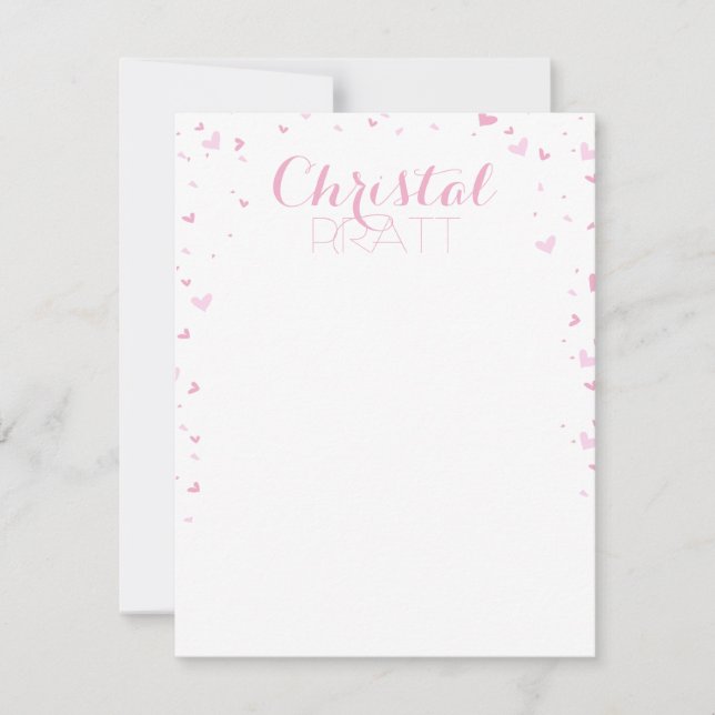 Convites Papel de Carta Personalizado Confetti Corações Ros (Frente)