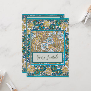 Convites papel de parede de flores azul-de-art-nouveau