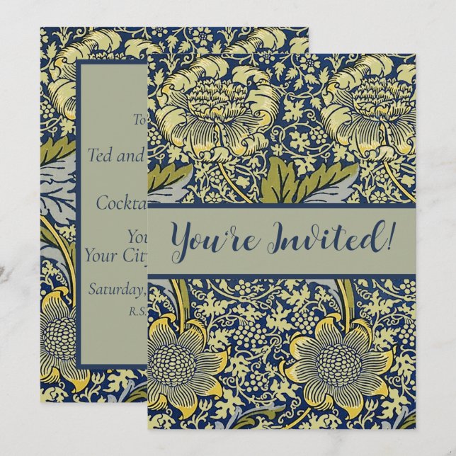 Convites Papel de Parede Floral William Morris Kennet Azul  (Frente/Verso)