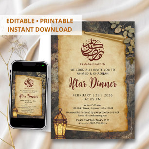 Convites Papel de Pergaminho Vintage Jantar Iftar do Ramadã