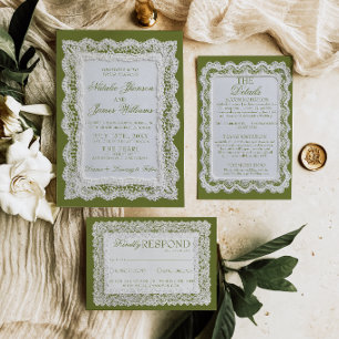 Convites Papel de Renda Oliva Verde Dinheiro Antigo Doily C