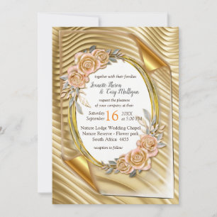 Convites Papel Dourado com Rosas Elegantes