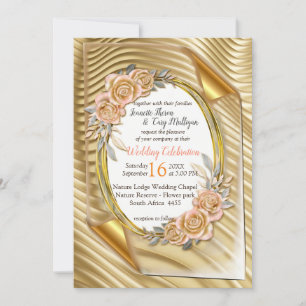 Convites Papel Dourado com Rosas Elegantes
