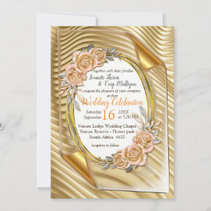Convites Papel Dourado com Rosas Elegantes