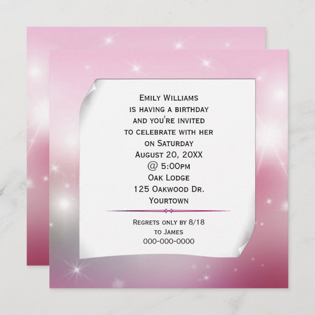 Convites Papel Enrolado em Estrelas Bokeh (Frente/Verso)