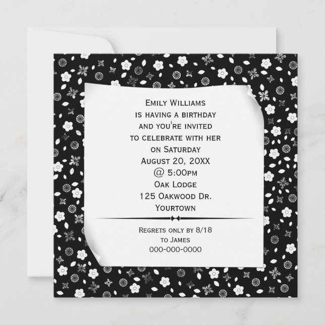 Convites Papel Enrolado em Festa de Estampa Floral (Frente)