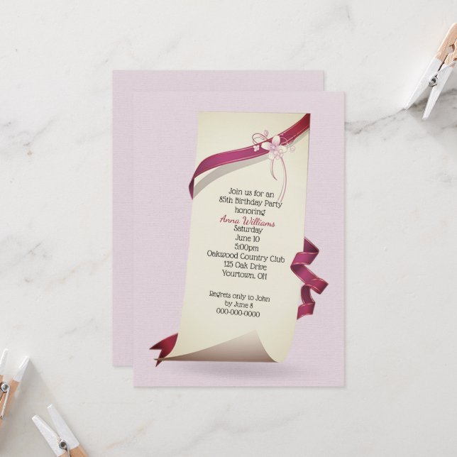 Convites Papel Enrolado Para Festa de Aniversário de 85 Ano (Frente/Verso In Situ)