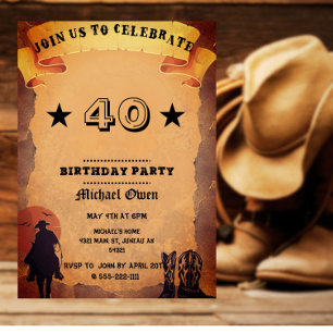 Convites Papel Envelhecido Country Western Idade Personaliz