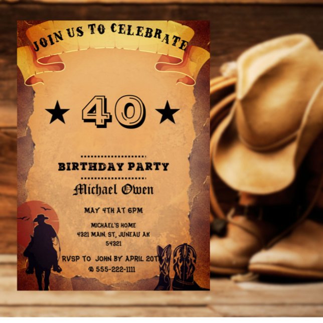 Convites Papel Envelhecido Country Western Idade Personaliz (Criador carregado)