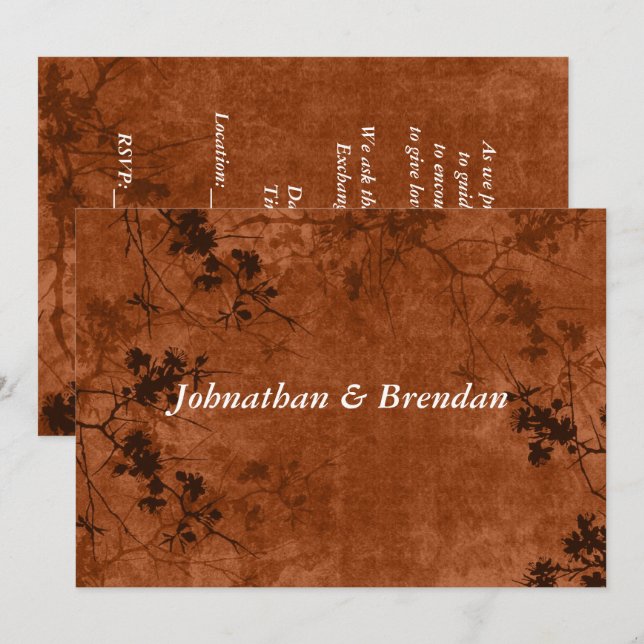 Convites Papel Grunge Floral de outono (Frente/Verso)