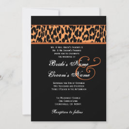 Convites Papel Metálico de Casamento de Leopardo Laranja e
